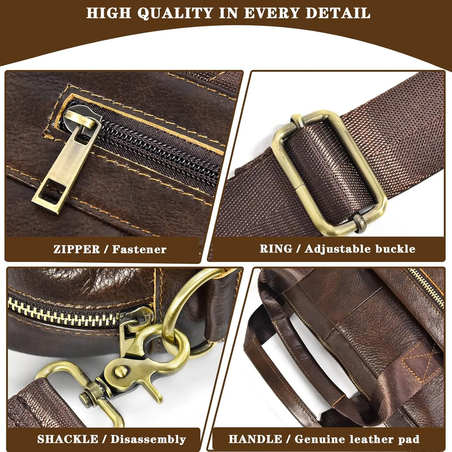 Genuine Leather Briefcase for Men, Laptop Computer Shoulder Bag With Strap, 15.6 Inch Business Travel Work Handbag