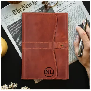 Genuine Leather Journal Engraved Name or Initials – Crafted in USA – Personalized Gift for Business, Travel, College, Work – Refillable Lined Pages Notebook for Writing – Journal for Men & Women