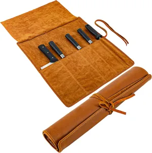 Genuine Leather Knife Roll, Knife Bags for Chefs Professional, Small Chef'S Knife,Knives Holders Protectors with 5 Slots