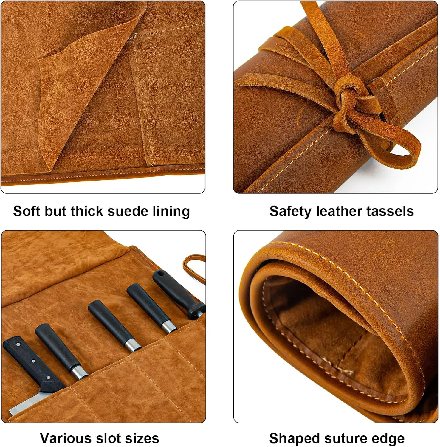 Genuine Leather Knife Roll, Knife Bags for Chefs Professional, Small Chef'S Knife,Knives Holders Protectors with 5 Slots