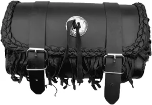 Genuine Leather Motorcycle Windshield Concho Tool Gear Bag w/Fringe Trim