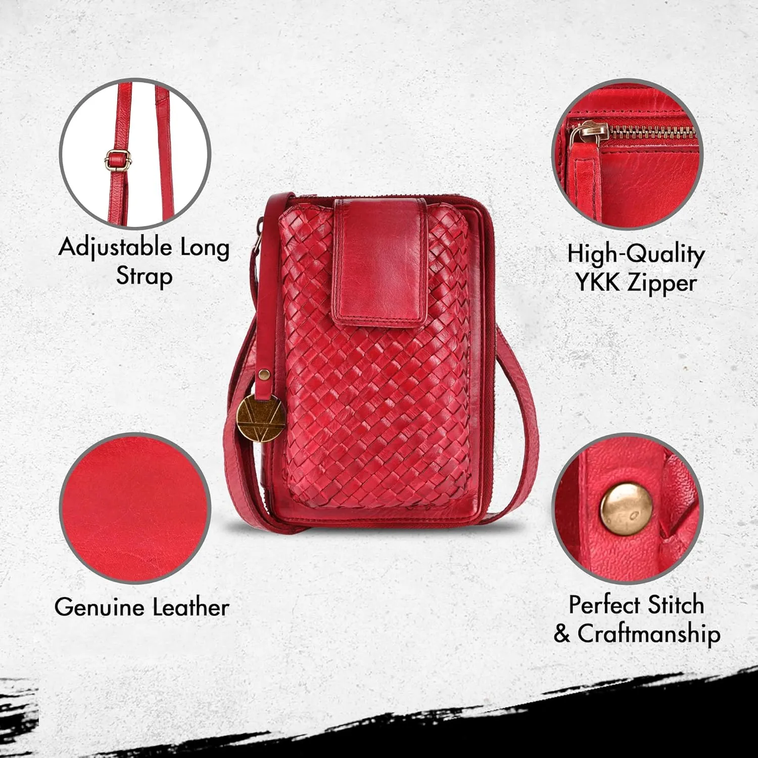 Genuine Leather Small Leather Crossbody Bags For Women Cell Phone Purse, Trendy Casual Detachable Strap