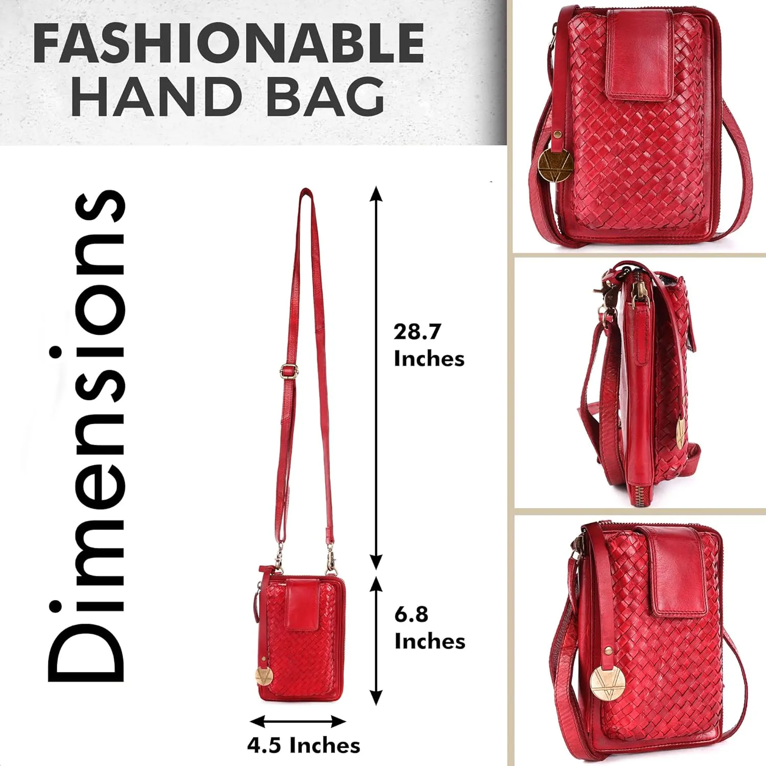 Genuine Leather Small Leather Crossbody Bags For Women Cell Phone Purse, Trendy Casual Detachable Strap