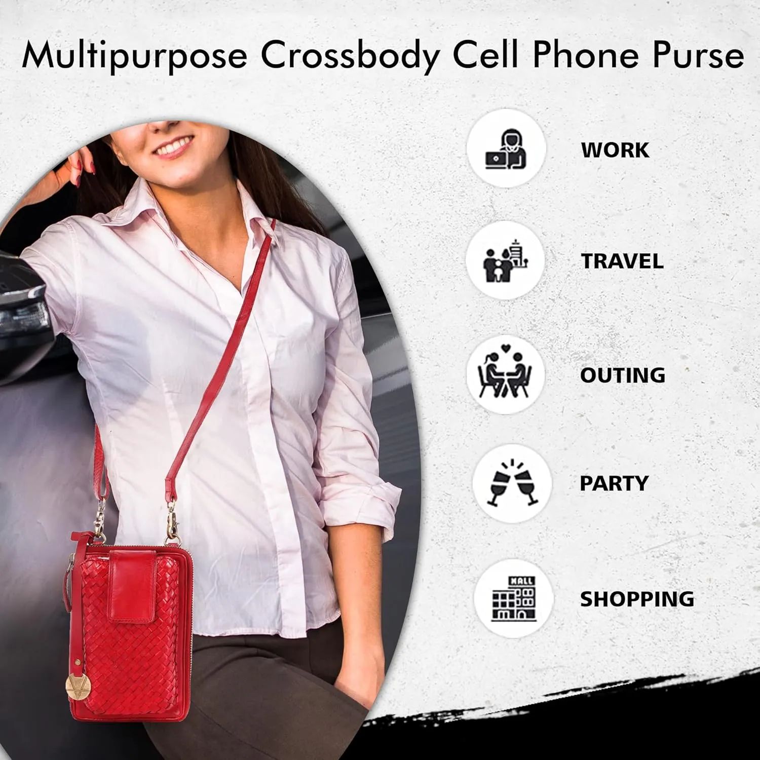 Genuine Leather Small Leather Crossbody Bags For Women Cell Phone Purse, Trendy Casual Detachable Strap