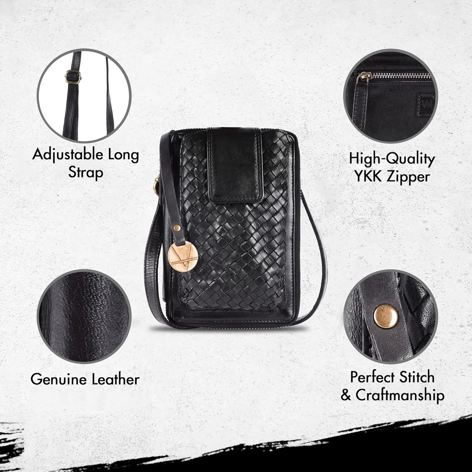 Genuine Leather Small Leather Crossbody Bags For Women Cell Phone Purse, Trendy Casual Detachable Strap