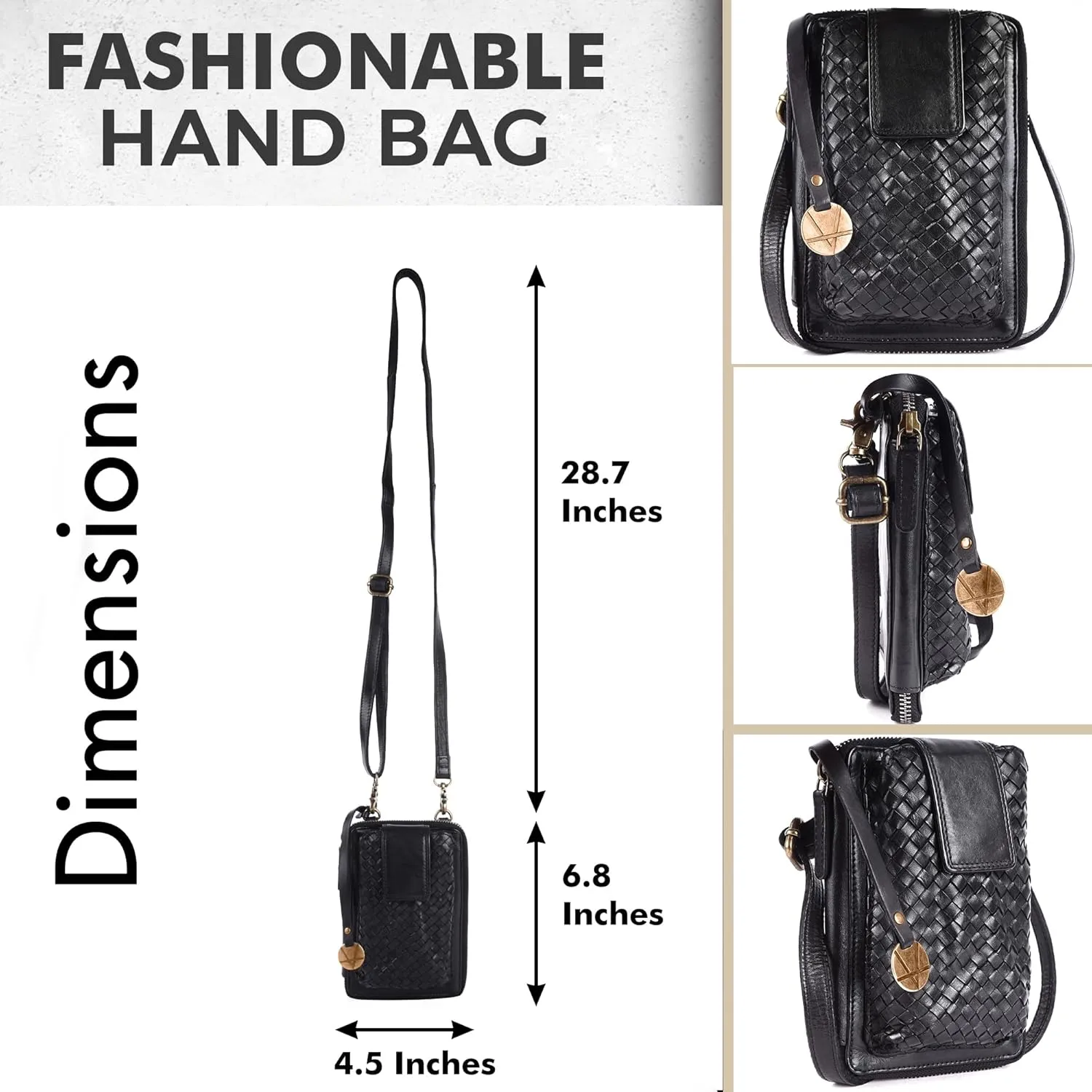 Genuine Leather Small Leather Crossbody Bags For Women Cell Phone Purse, Trendy Casual Detachable Strap