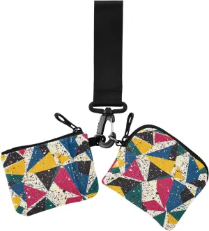 Geometric Pattern Vector Illustration Dual Coin Purse Credit Card Holder Wallet Slim Detachable Key Chain Wallet Change Purse with Wristlet Strap for Daily Use 2 Pcs