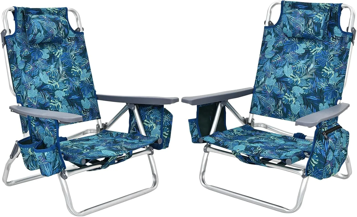 Giantex Folding Beach Chair, Patio Sling Chairs with 5 Adjustable Position, Head Pillow, Storage Bag, Towel Bar, Cup Holders, Backpack Chairs for Sunbathing, Camping Chair