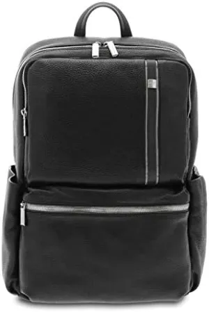 GIUDI ® Men's Backpack in tumbled calfskin leather, genuine leather, Made in Italy, 13 inch notebook case., black / light grey (Black) - 11665/AE/COL, Black / Light Grey, 42,00 x 31,00 x 16,00 cm,