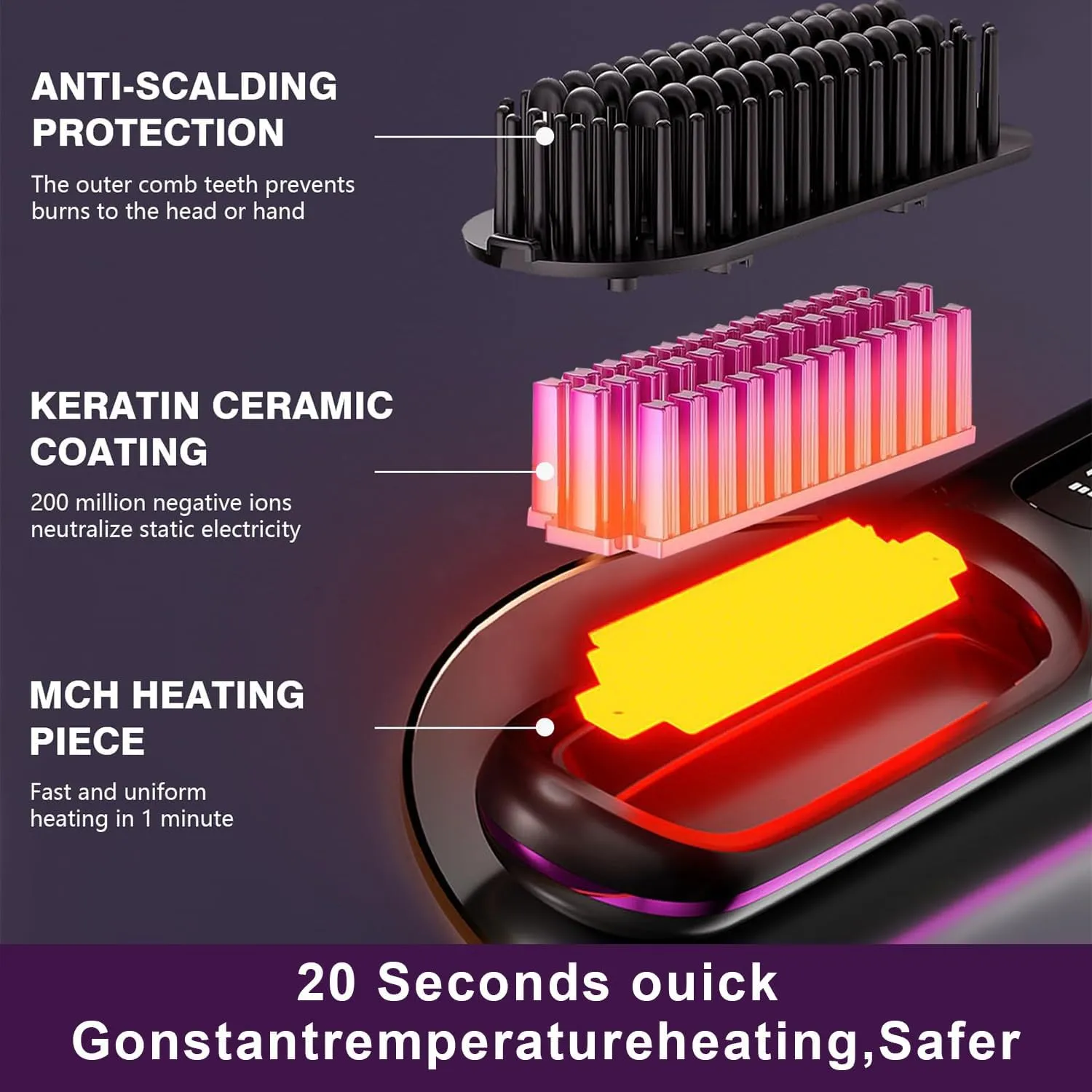Go Brush Pro 2025 New,Cordless Hair Straightener Brush,Portable Straightener Comb, Straightening Comb Rechargeable Go Travel Hot Combs Mini with Temperature Display for Women(Black)