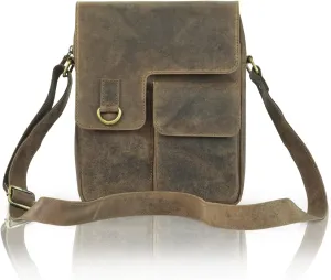 Goatter Unisex Adult Hunter Leather 11" Inch Shoulder Crossbody Travel Messenger Bags, GTHT-16 L Brown-16