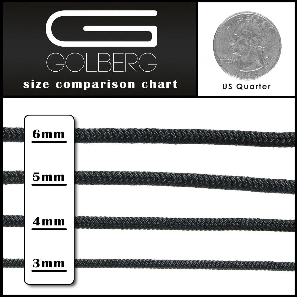 Golberg Premium Polyester Accessory Cord – USA Made Smooth Braid Minimal Stretch Rope – Sizes of 3mm, 4mm, 5mm, or 6mm – Lengths of 25, 50, 100, 250, and 1000 Feet – Compact and Lightweight Cord