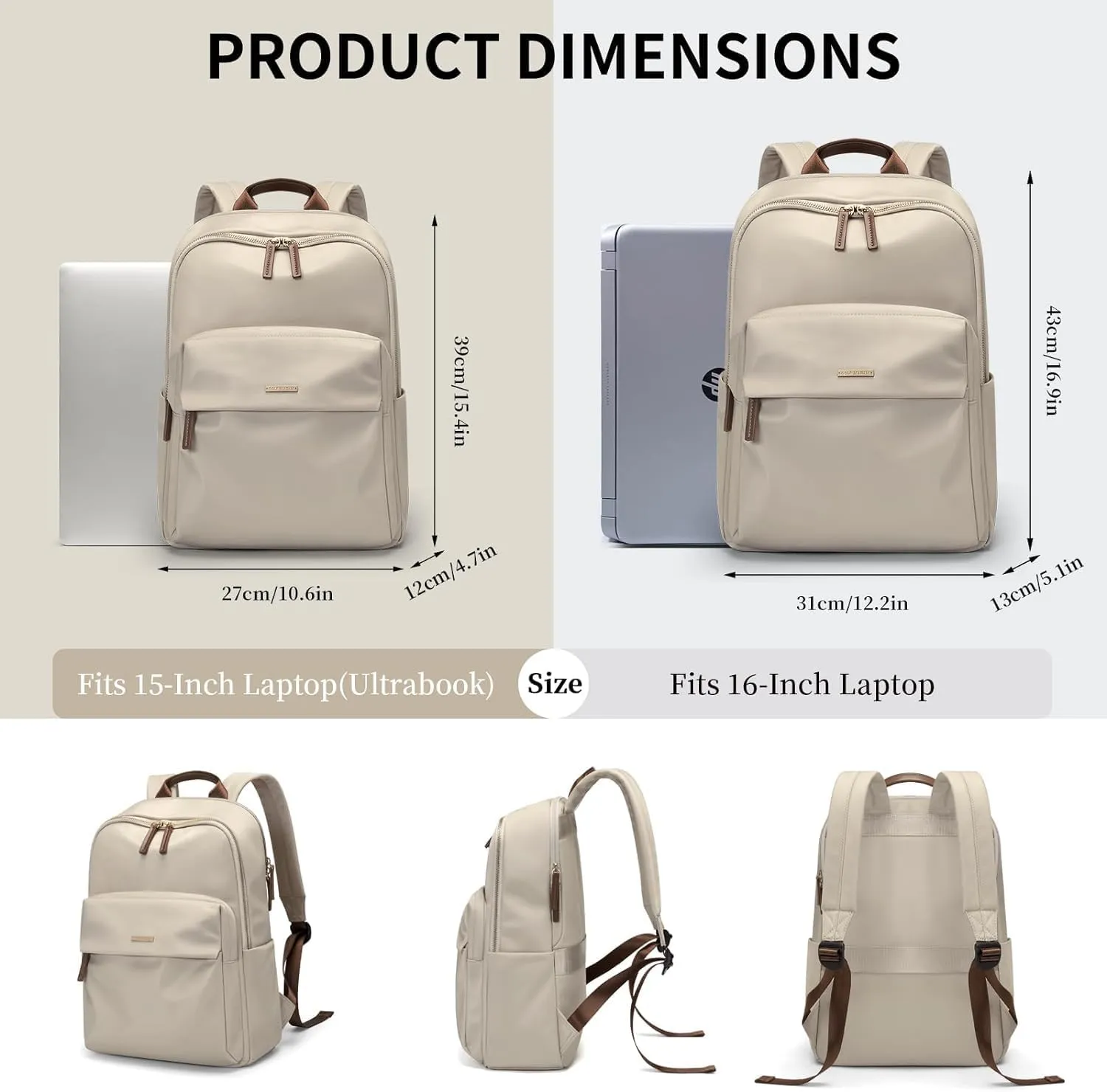 GOLF SUPAGS Laptop Backpack for Women Fits 14 Inch Notebook Casual Daypack Purse Work Travel College Bag (Apricot)