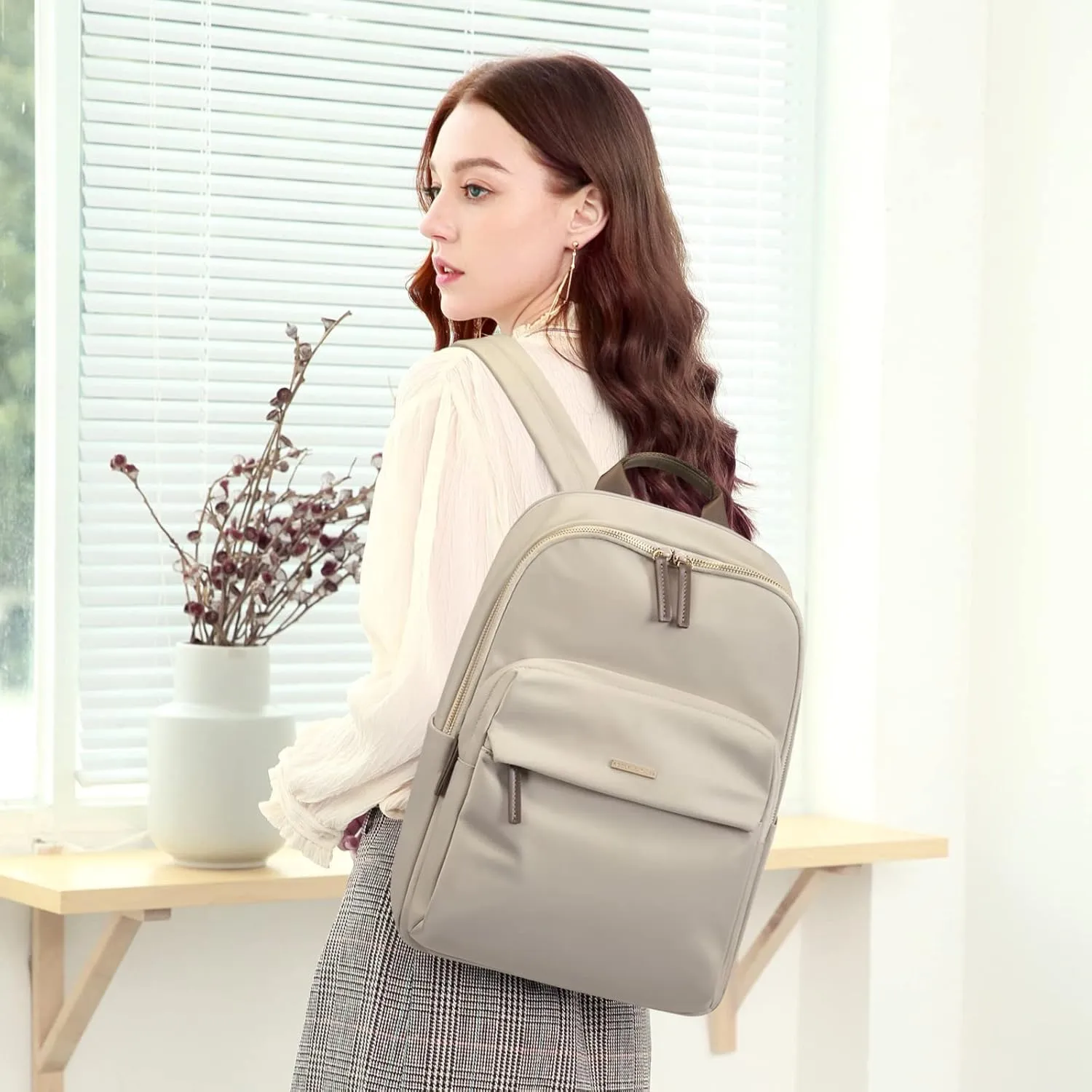 GOLF SUPAGS Laptop Backpack for Women Fits 14 Inch Notebook Casual Daypack Purse Work Travel College Bag (Apricot)
