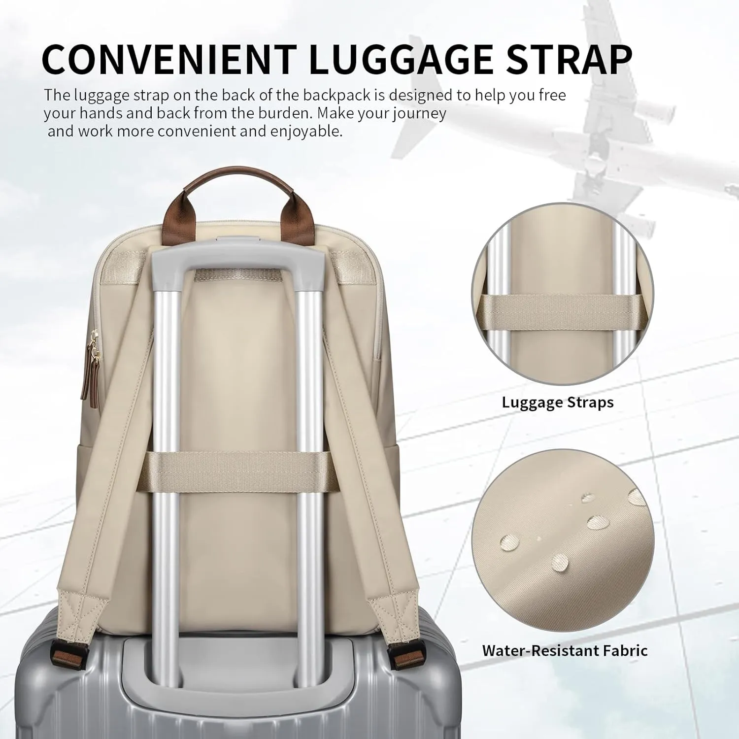 GOLF SUPAGS Laptop Backpack for Women Fits 14 Inch Notebook Casual Daypack Purse Work Travel College Bag (Apricot)