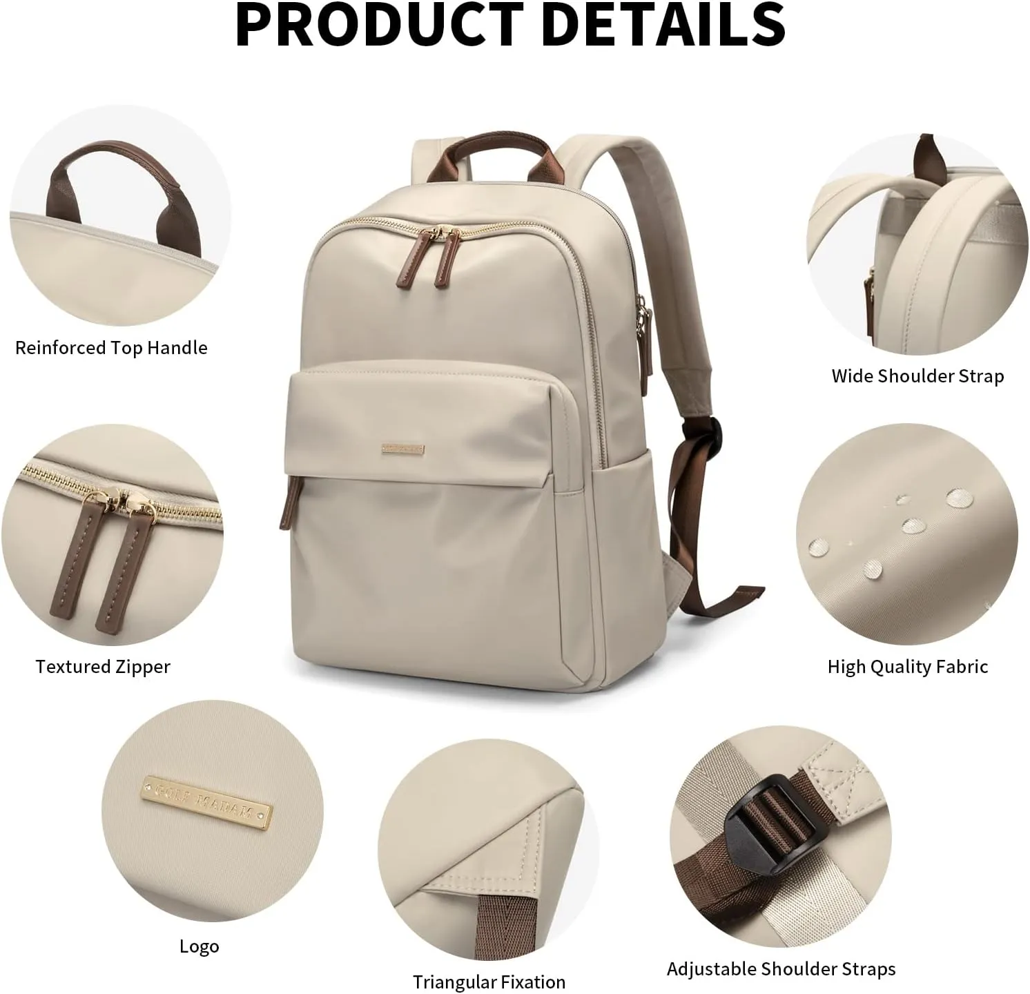 GOLF SUPAGS Laptop Backpack for Women Fits 14 Inch Notebook Casual Daypack Purse Work Travel College Bag (Apricot)