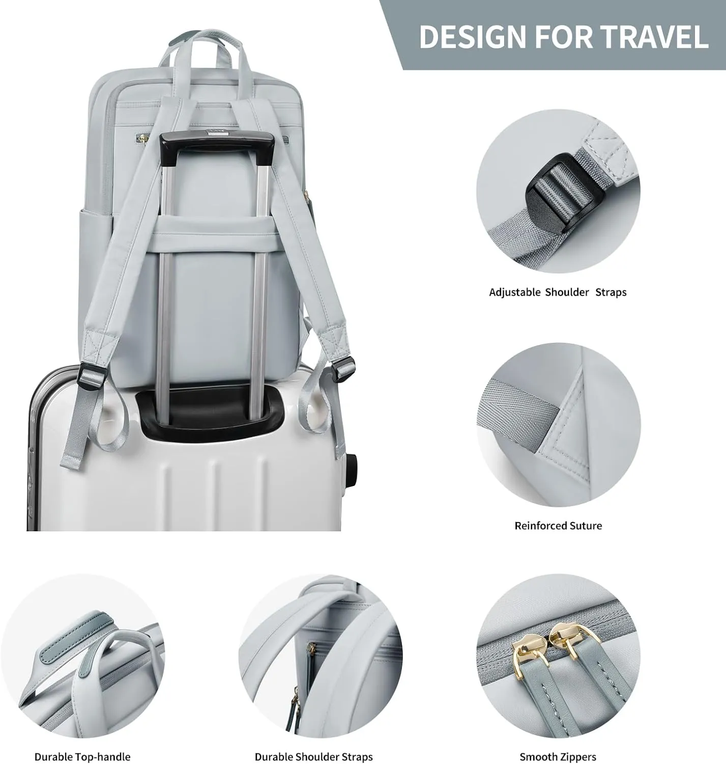 GOLF SUPAGS Travel Laptop Backpack for Women Anti Theft Slim Durable College Bookbag Business Computer Bag Fit 17Inch Notebook (Pale Grey, 17Inch)