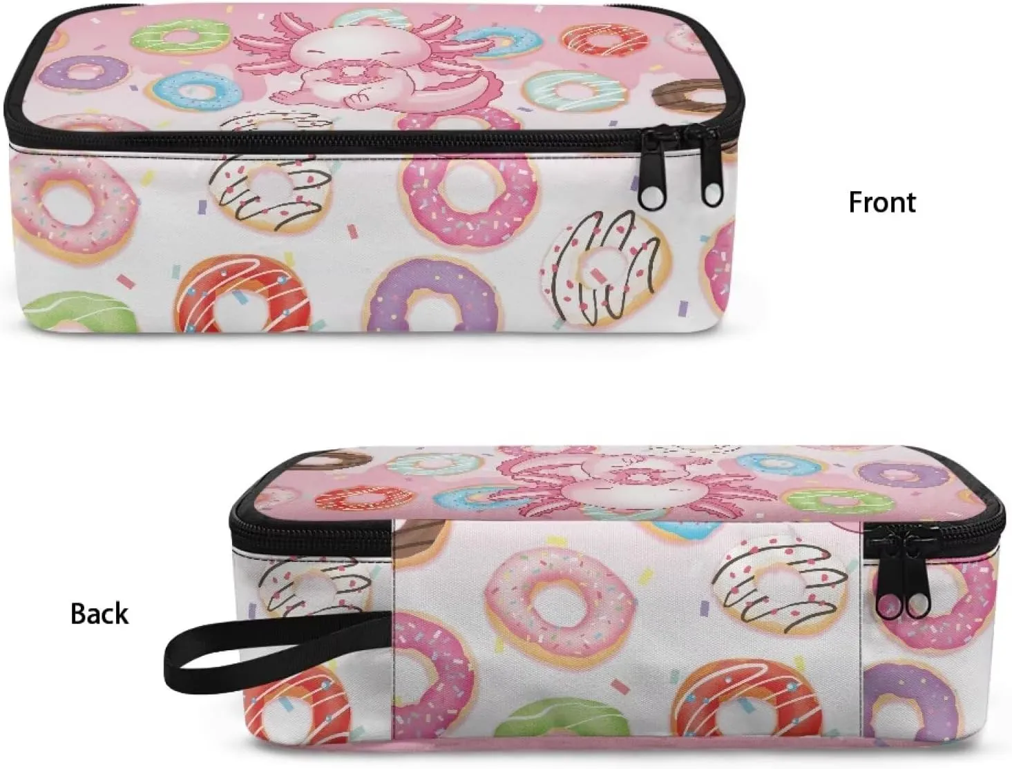 Gomyblomy Axolotl Donuts Pencil Case for Girls Kawaii School Stationery Pouch with Zipper Storage Bag for Highlighter Marker Case for Kids Large Capacity Pen Box for School Travel Office