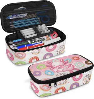 Gomyblomy Axolotl Donuts Pencil Case for Girls Kawaii School Stationery Pouch with Zipper Storage Bag for Highlighter Marker Case for Kids Large Capacity Pen Box for School Travel Office