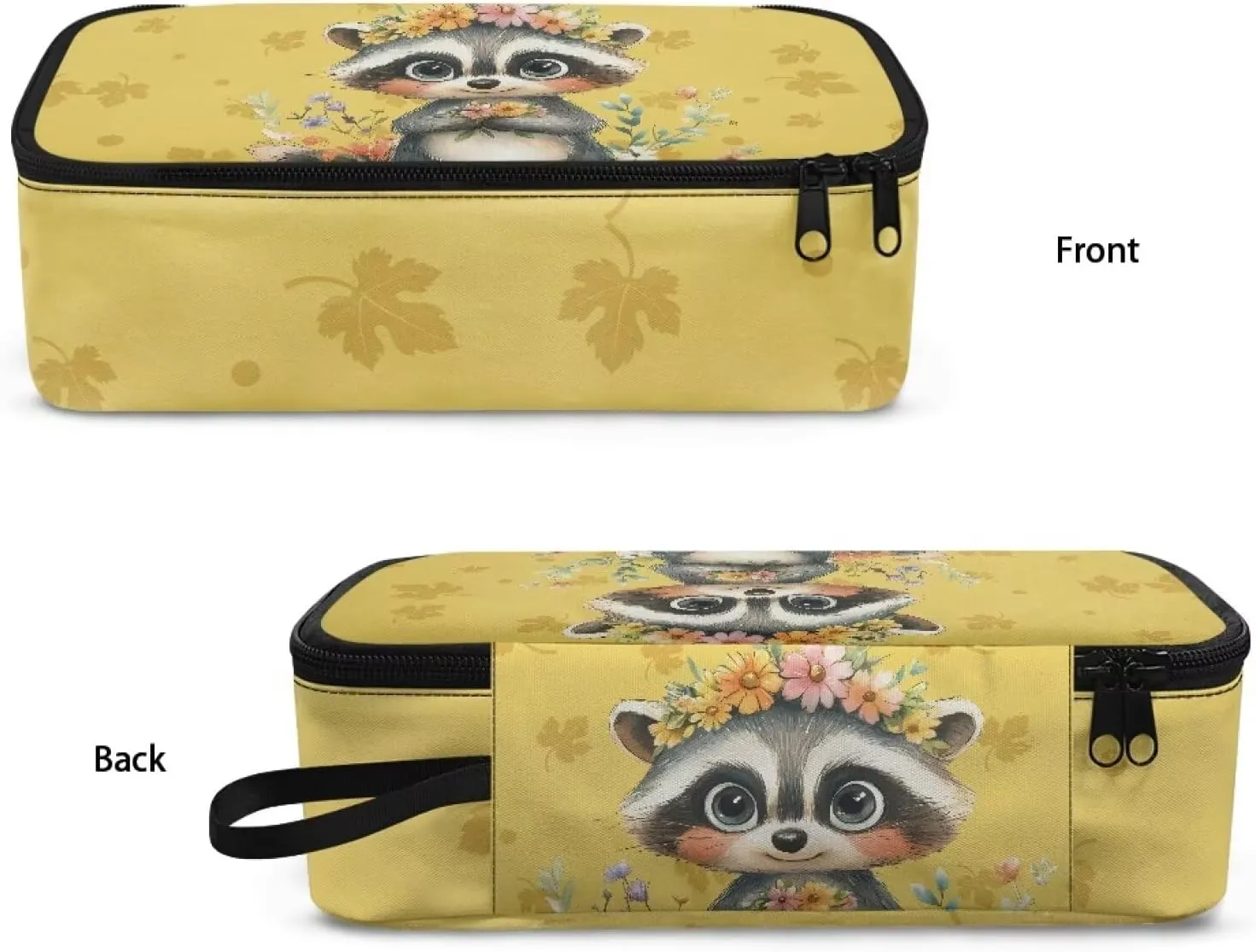 Gomyblomy Raccoon Flowers Pencil Case for Girls 8-10 10-12 Cute Pen Holder Box Large Capacity School Stationery Organizer Pouch for Kindergarten Elementary Cute Makeup Bag for Travel