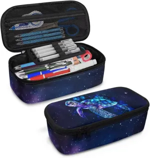 Gomyblomy Space Sea Turtle Pencil Case for Teen Girls Women Fashion Pen Bag Stationery Pencil Pouch with Zipper Big Capacity Makeup Organizer Bag for Travel School Office Supplies