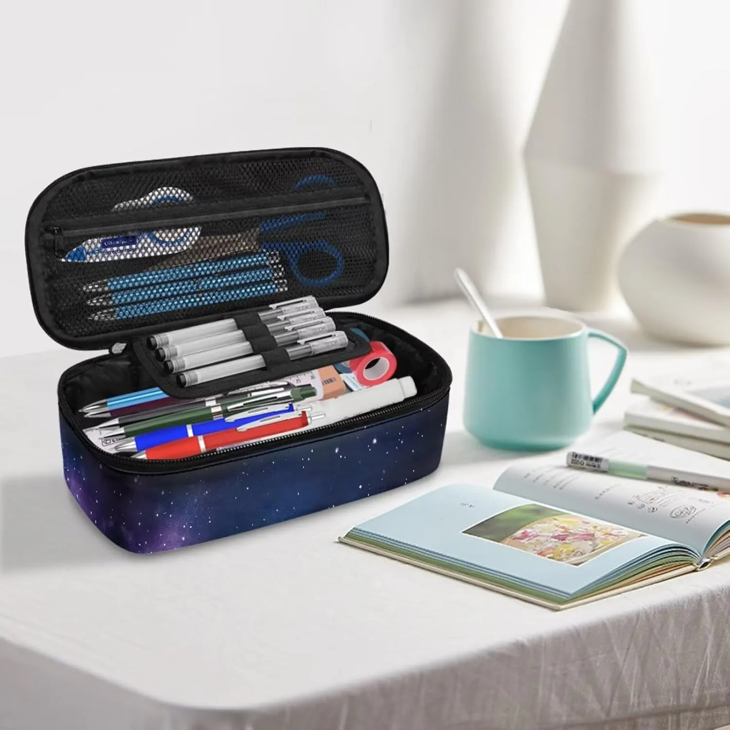 Gomyblomy Space Sea Turtle Pencil Case for Teen Girls Women Fashion Pen Bag Stationery Pencil Pouch with Zipper Big Capacity Makeup Organizer Bag for Travel School Office Supplies