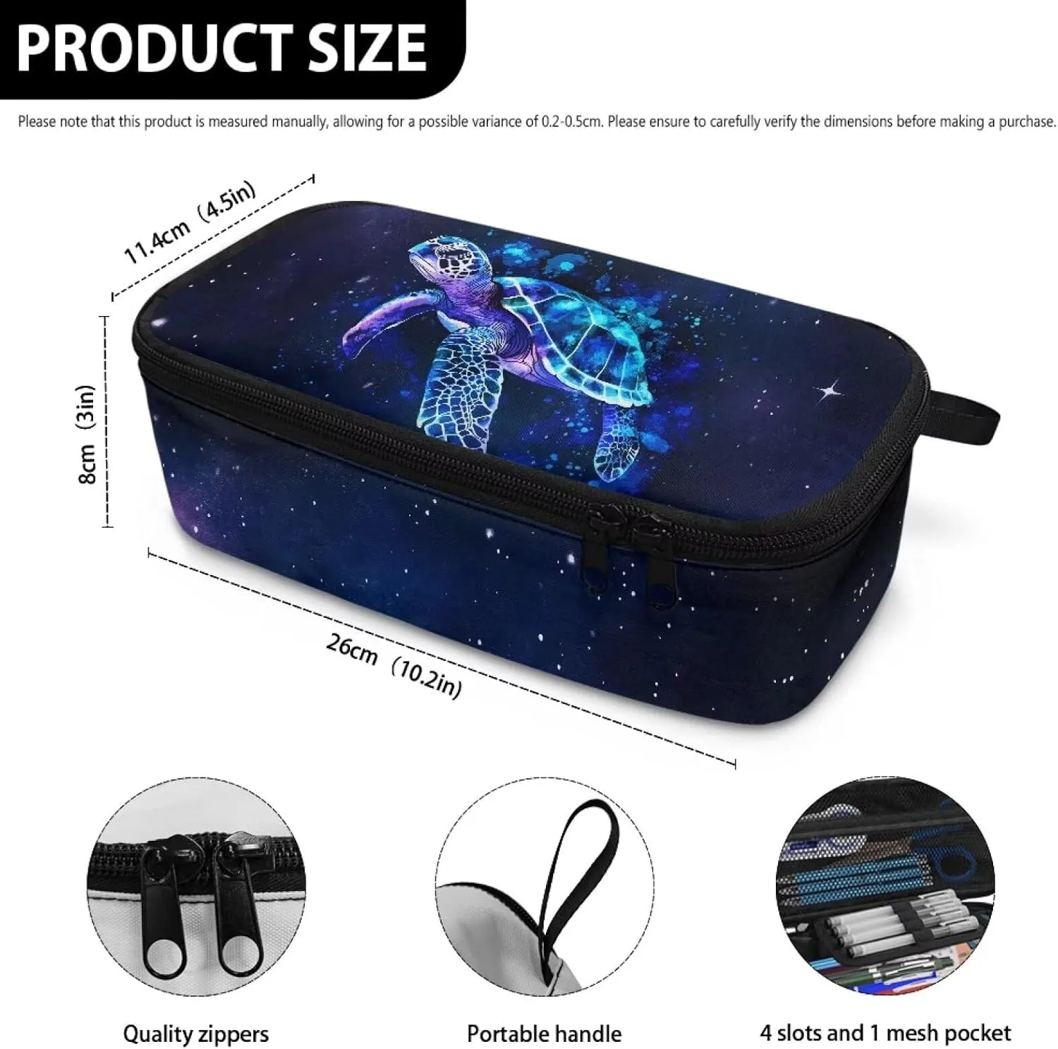 Gomyblomy Space Sea Turtle Pencil Case for Teen Girls Women Fashion Pen Bag Stationery Pencil Pouch with Zipper Big Capacity Makeup Organizer Bag for Travel School Office Supplies