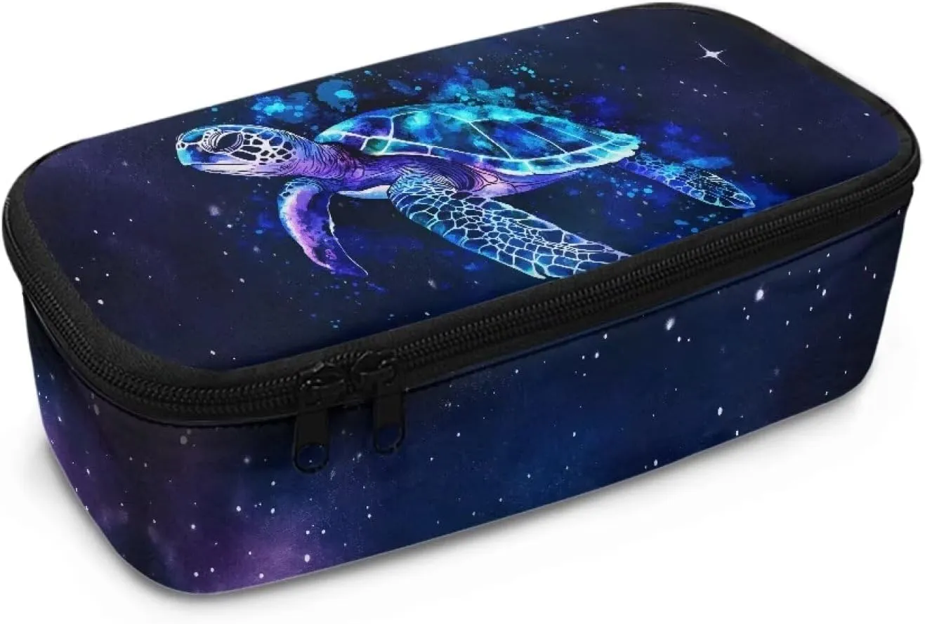 Gomyblomy Space Sea Turtle Pencil Case for Teen Girls Women Fashion Pen Bag Stationery Pencil Pouch with Zipper Big Capacity Makeup Organizer Bag for Travel School Office Supplies