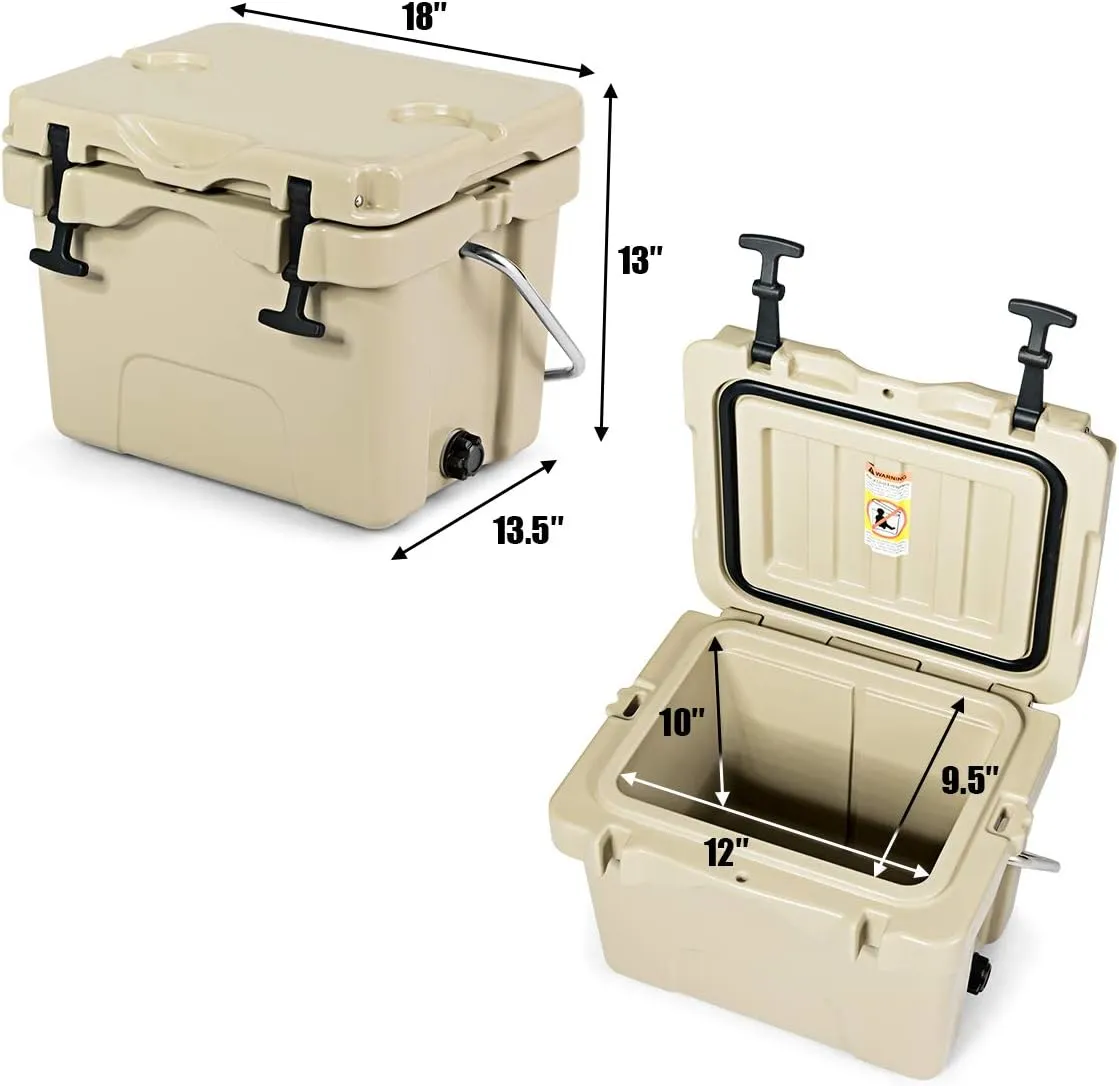 Goplus 16 Quart Cooler, 24-Can Capacity Ice Chest with 2 Cup Holders, 3-5 Days Ice Retention, Portable Insulated Ice Box for Camping, Fishing Outdoor Activities