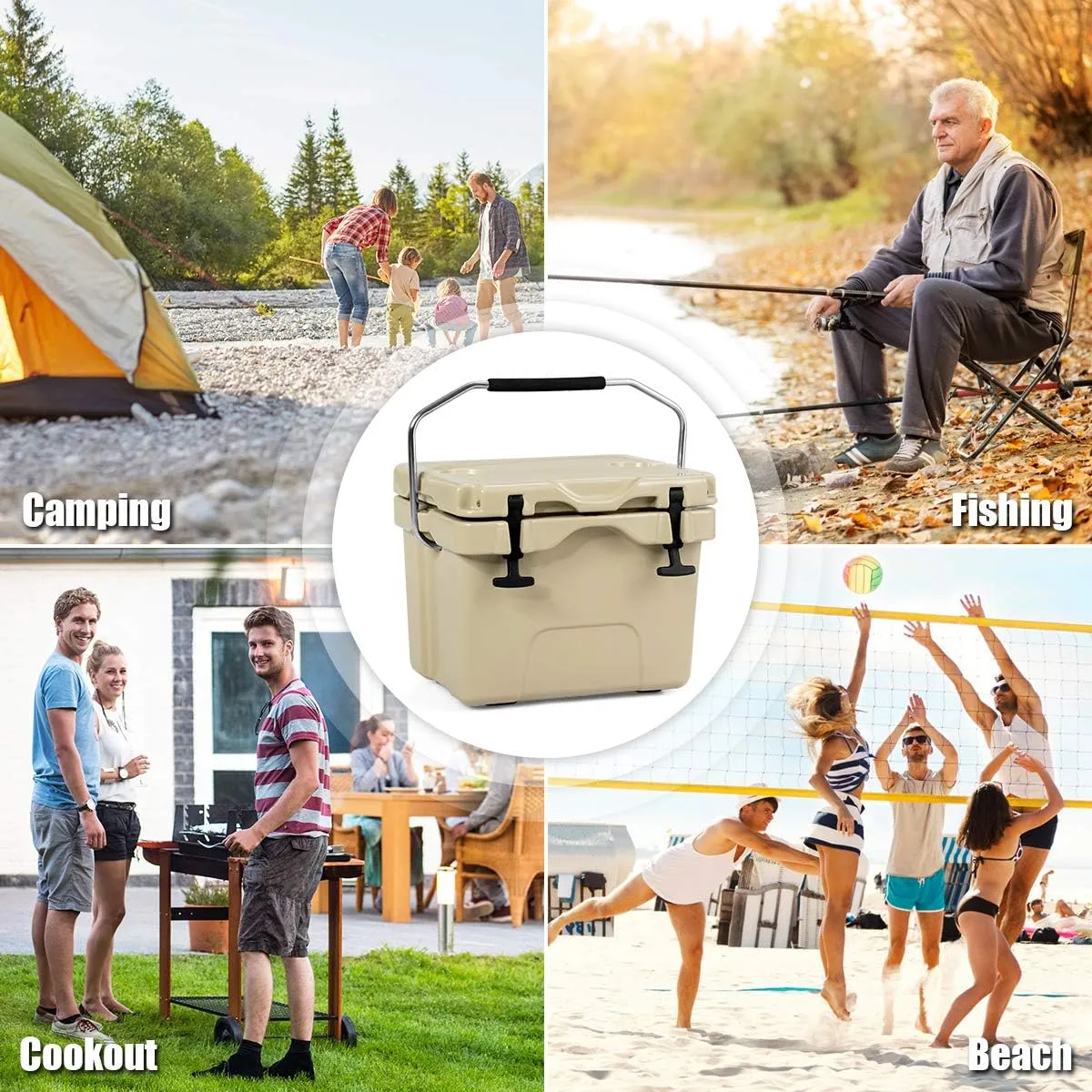 Goplus 16 Quart Cooler, 24-Can Capacity Ice Chest with 2 Cup Holders, 3-5 Days Ice Retention, Portable Insulated Ice Box for Camping, Fishing Outdoor Activities