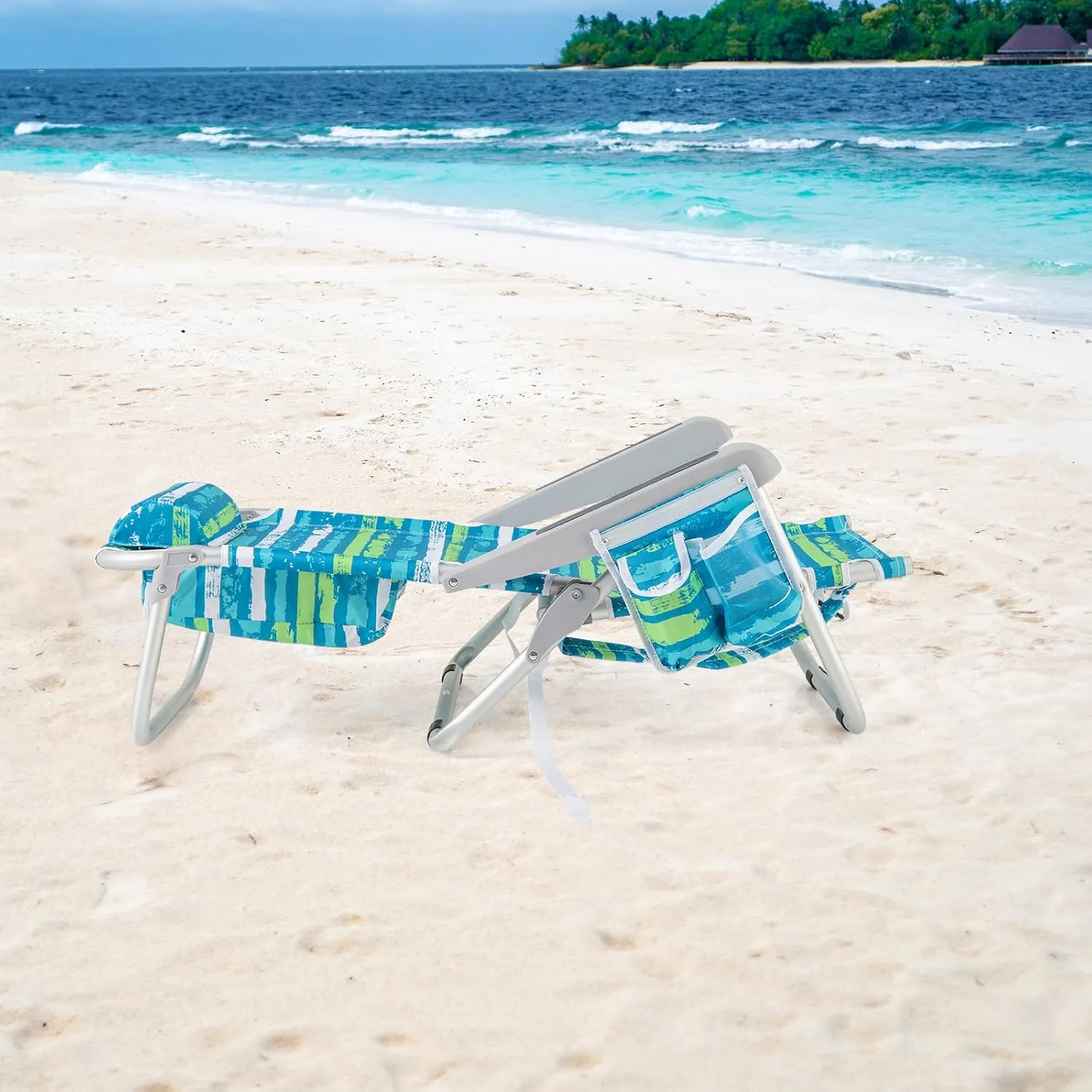 Goplus Beach Chair, 2 Pack 330lbs Folding Backpack Beach Chairs for Adults with 5 Positions, Storage Pockets, Towel Bar & Headrest, Foldable Low Beach Lounge, Portable Aluminum Lay Flat Camping Chair