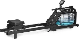 GYMAX Water Rowing Machine, Water Rower with Adjustable Resistance & LCD Display, Easy-Transportation Rower for Whole Body Exercise Cardio Training