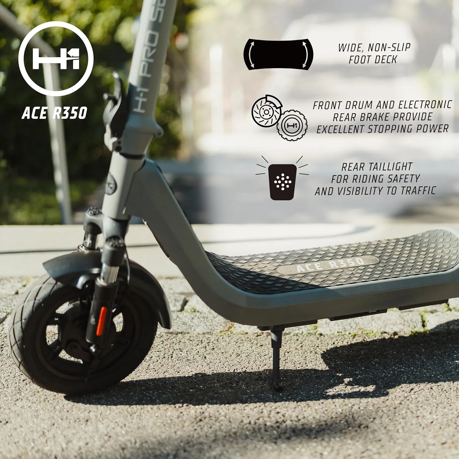 H-1 Pro Series Ace R350/R450 Foldable Electric Scooter with 350W/450W Brushless Motor, 15.5 to 20 mph Max Speed, 10” Self-Sealing Tubeless Tires, and 18.5 to 25.6 Mile Range