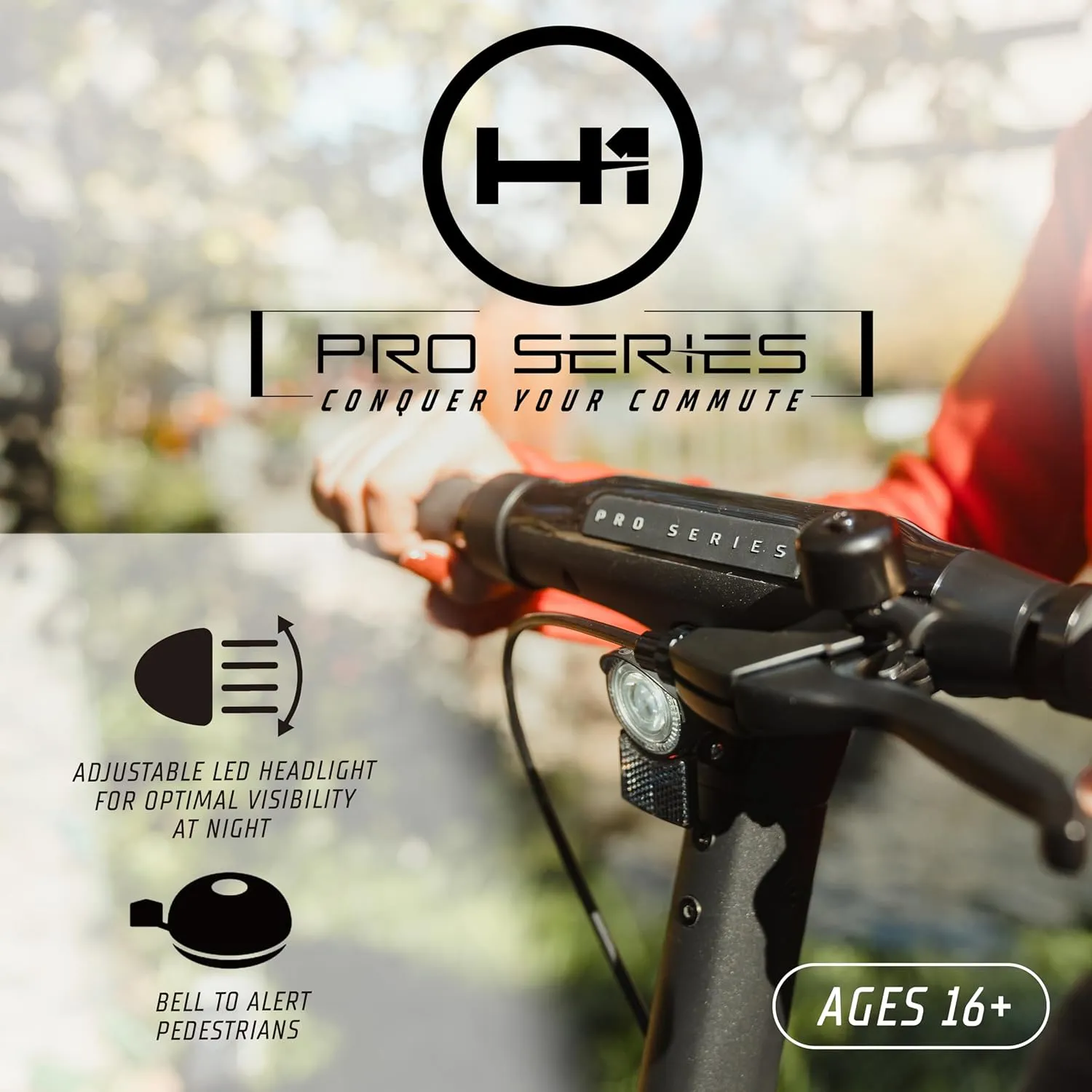 H-1 Pro Series Ace R350/R450 Foldable Electric Scooter with 350W/450W Brushless Motor, 15.5 to 20 mph Max Speed, 10” Self-Sealing Tubeless Tires, and 18.5 to 25.6 Mile Range