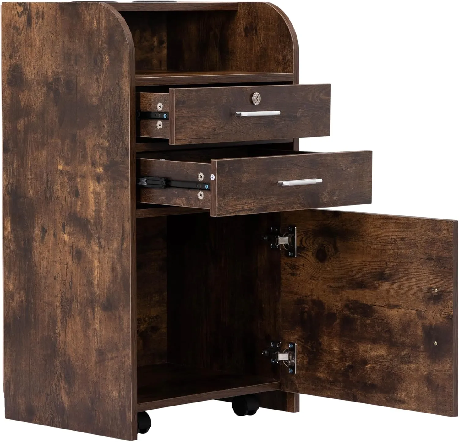 Hair Styling Station for Enhanced Organization, Durable Design, Salons, Barbershops, and Makeup Studios, Rustic Brown