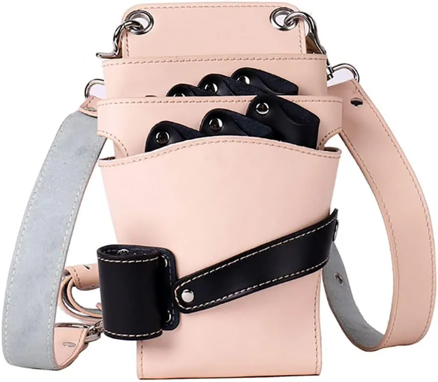 Hairstylist Scissors Waist Bag,Genuine Leather Salon Hair Stylist Scissors Shear Holster Hairdressing Comb Holder Case Bag,Hairdressers Cowhide Shoulder Pouch A