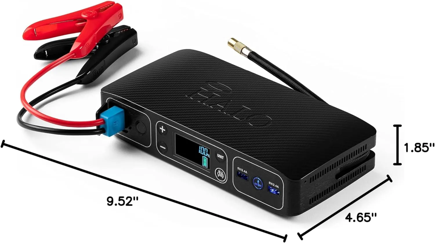 HALO Bolt Air 58830 Portable Car Battery Jump Starter | 100 PSI Air Compressor, 58.8Wh USB Power Bank, Emergency Floodlight & Charger, Jumps Cars SUVs & Trucks, Inflates Tires, TSA Approved — Black