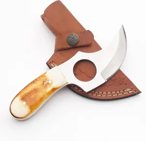 Handmade D2 Steel Skinning Knife with Leather Sheath- Fixed Blade Bushcraft Knife with Bone Handle - 6.5″ Skinning Knife For Hunting-Ideal for Camping and Outdoor