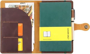Handmade Journal Cover For Moleskine Hardcover Large Size 5"x8.25" Notebook, Vintage Leather Cover With Pen Holder & Snap Closure For Hardcover Notebooks-Brown