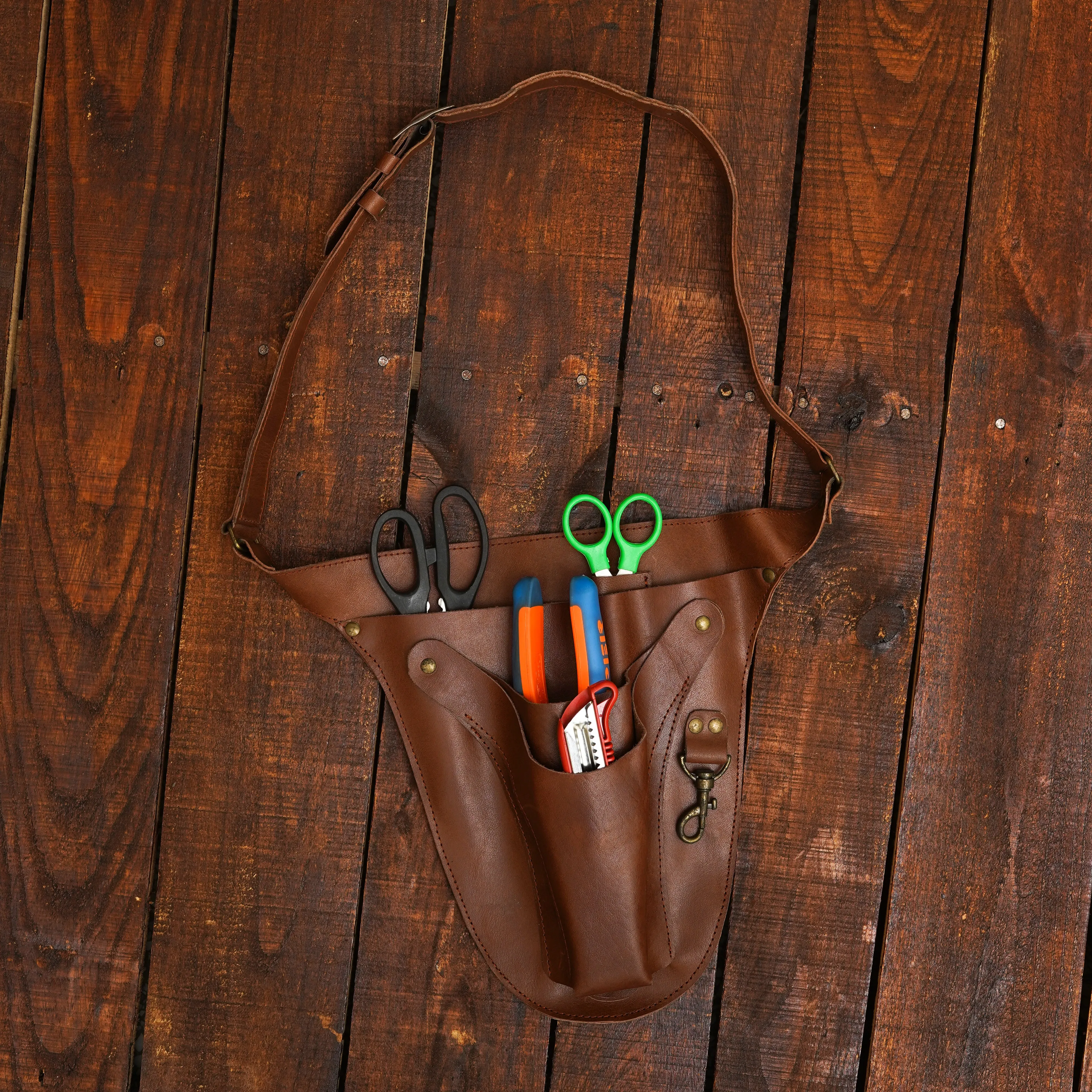 Handmade Leather Garden Tool Belt With Adjustable Strap