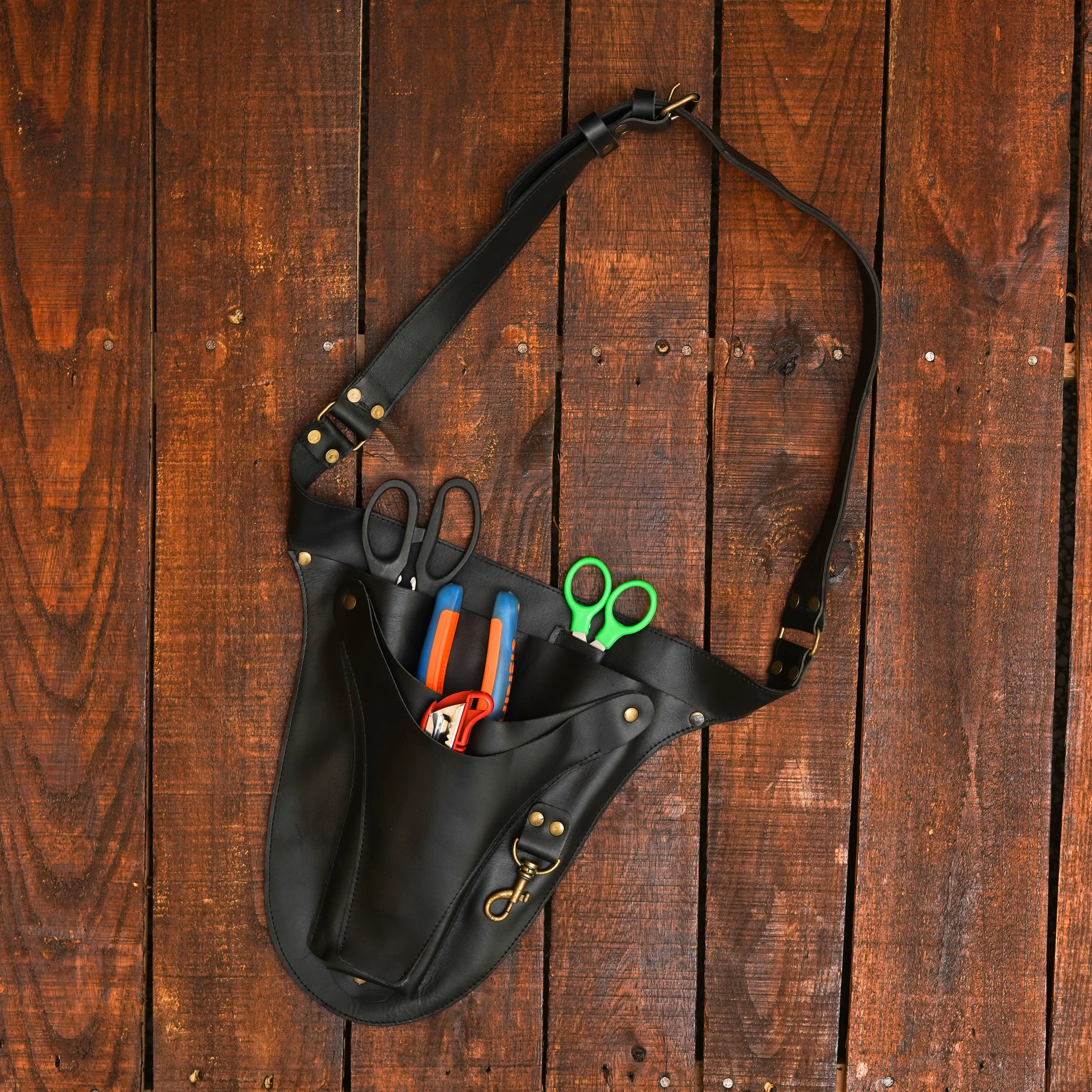 Handmade Leather Garden Tool Belt With Adjustable Strap