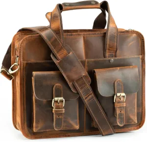 Handmade World Leather Laptop Briefcase Messenger Bag For Men Women 'Arthur Travel' Fits 15 Inch Computer Crossbody Satchel Bag For Office Work