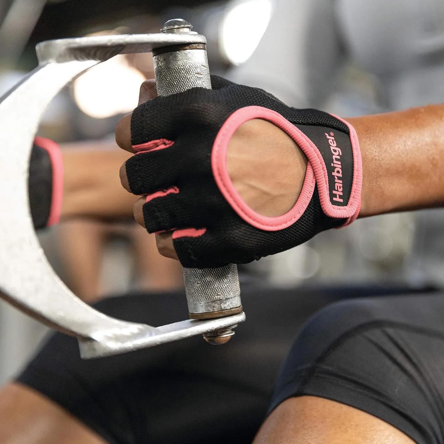 Harbinger Power Gloves, Women’s (Black) - Double-Stitched, Genuine Leather Padded Palm & Reinforced Seams - Easy On/Off Wrist & Finger Pull Tabs - Adjustable Closure - Half-Finger, Breathable Design