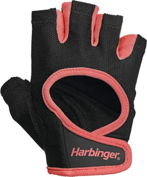 Harbinger Power Gloves, Women’s (Black) - Double-Stitched, Genuine Leather Padded Palm & Reinforced Seams - Easy On/Off Wrist & Finger Pull Tabs - Adjustable Closure - Half-Finger, Breathable Design