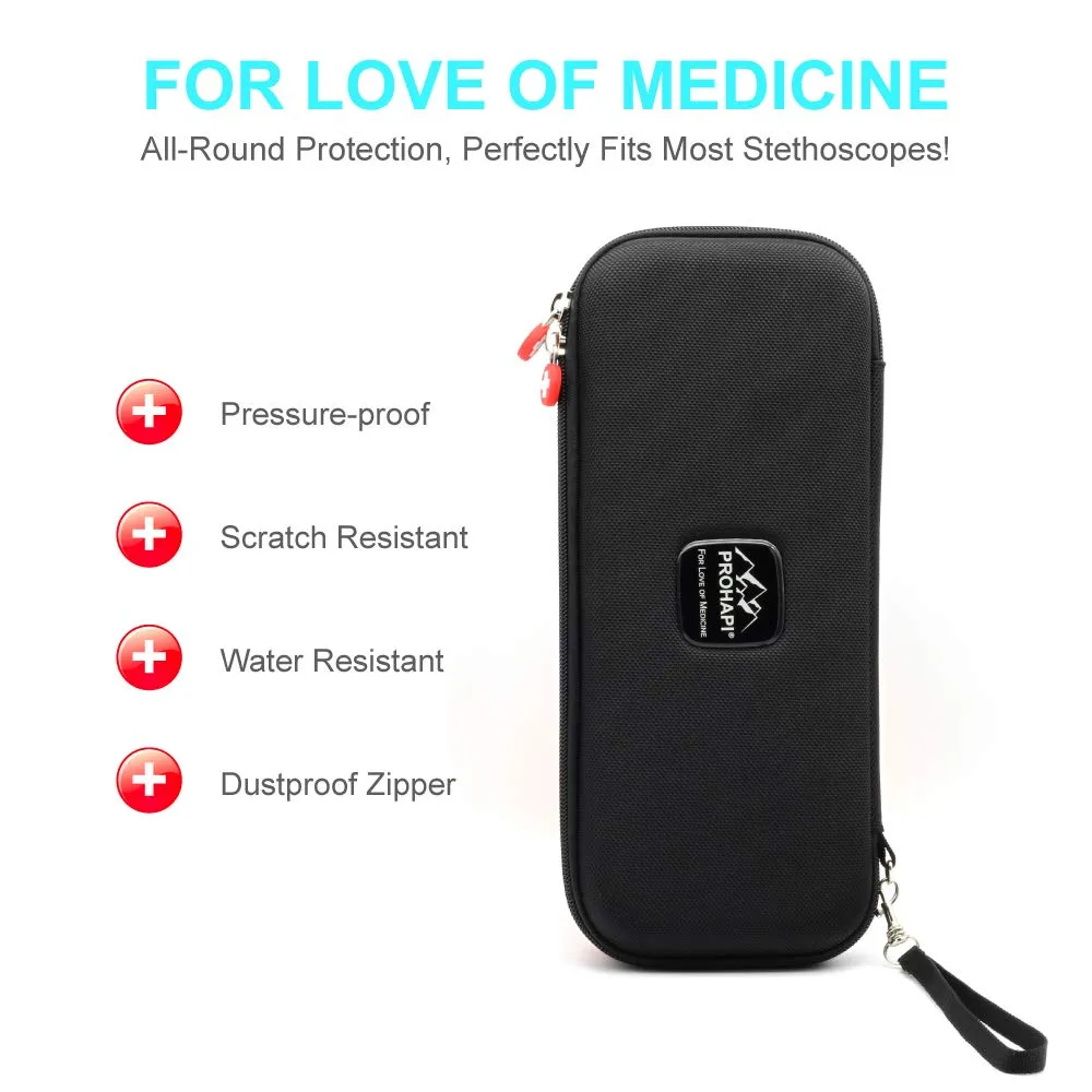 Hard Stethoscope Case, Large Stethoscope Carrying Case with ID Slot, Compatible with 3M Littmann/ADC/Omron/MDF Stethoscope Includes Mesh Pocket for Nurse Accessories (Black)