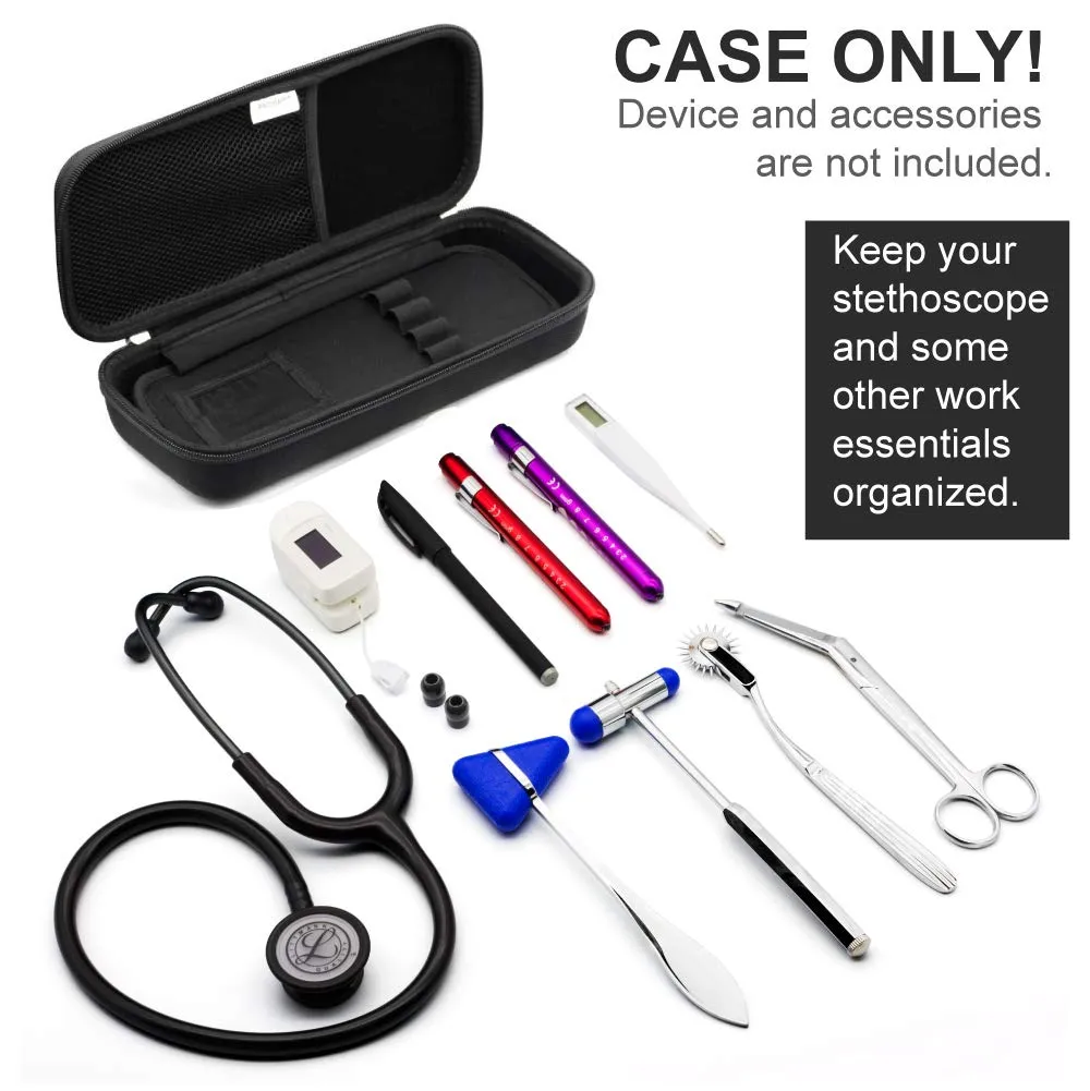 Hard Stethoscope Case, Large Stethoscope Carrying Case with ID Slot, Compatible with 3M Littmann/ADC/Omron/MDF Stethoscope Includes Mesh Pocket for Nurse Accessories (Black)
