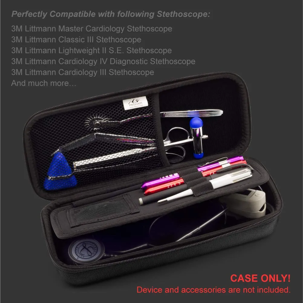 Hard Stethoscope Case, Large Stethoscope Carrying Case with ID Slot, Compatible with 3M Littmann/ADC/Omron/MDF Stethoscope Includes Mesh Pocket for Nurse Accessories (Black)