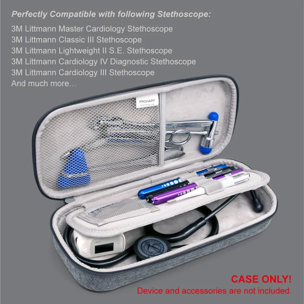 Hard Stethoscope Case, Large Stethoscope Carrying Case with ID Slot, Compatible with 3M Littmann/ADC/Omron/MDF Stethoscope Includes Mesh Pocket for Nurse Accessories (Volcanic Grey)