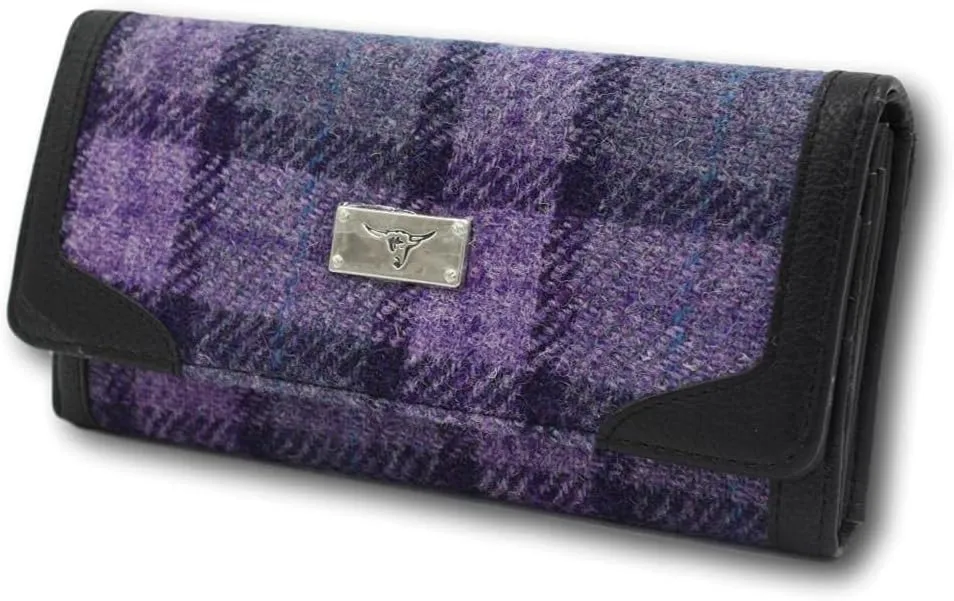Harris Tweed 'Bute' Purse in Royal Stewart Tartan (Bold Purple Check)