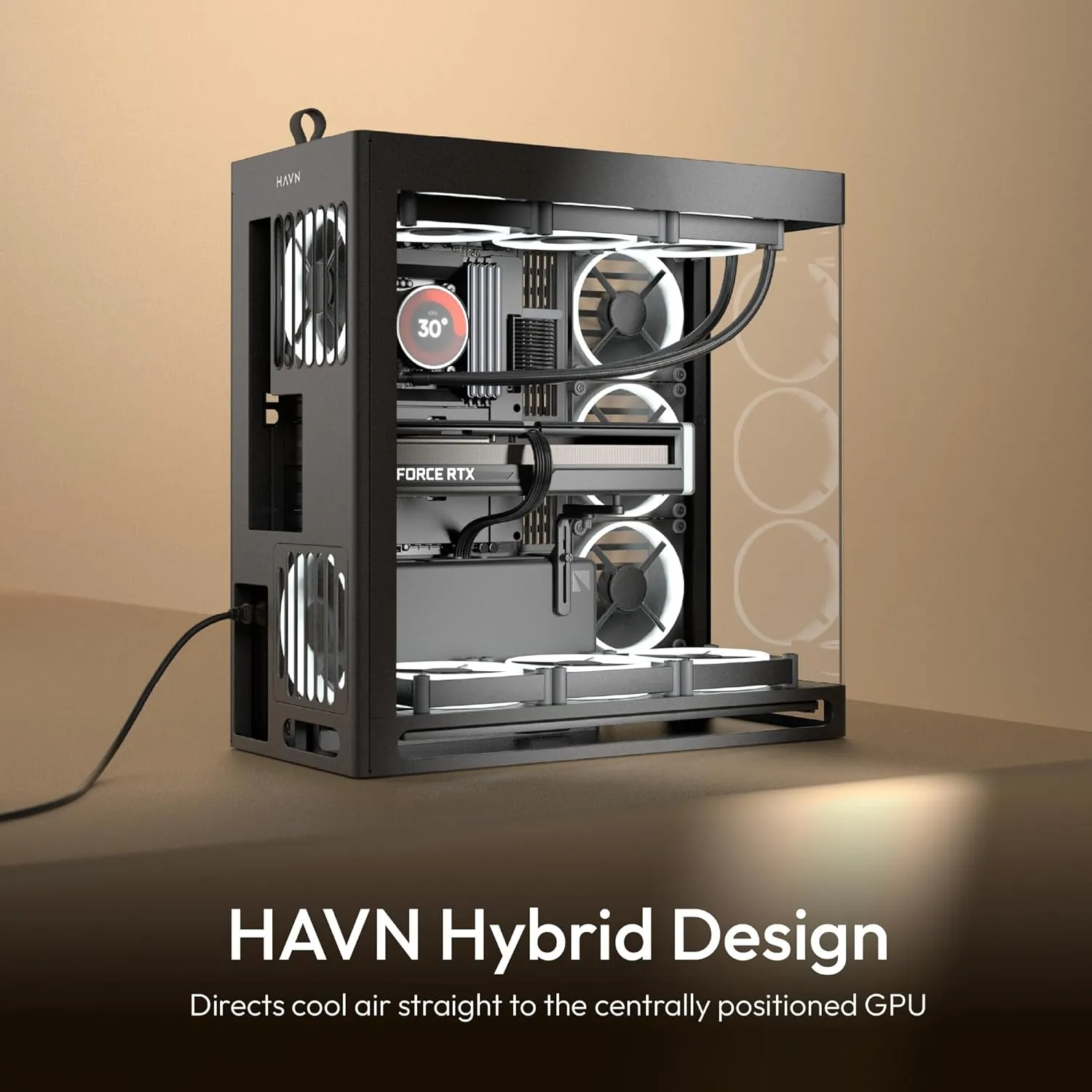 HAVN HS 420 Dual-Chamber Mid Tower PC Case ATX Black | Hybrid Design, 11x 140mm Fan Slots & 3X 420mm Radiator Support, SimpliCable Cable Management, Tempered Glass, PWM Fan Hub